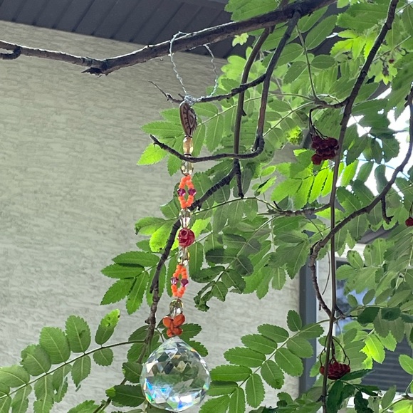 Handmade Purple Peace & Love Heart Suncatcher Wire w Upcycled & New Beads - Picture 5 of 5